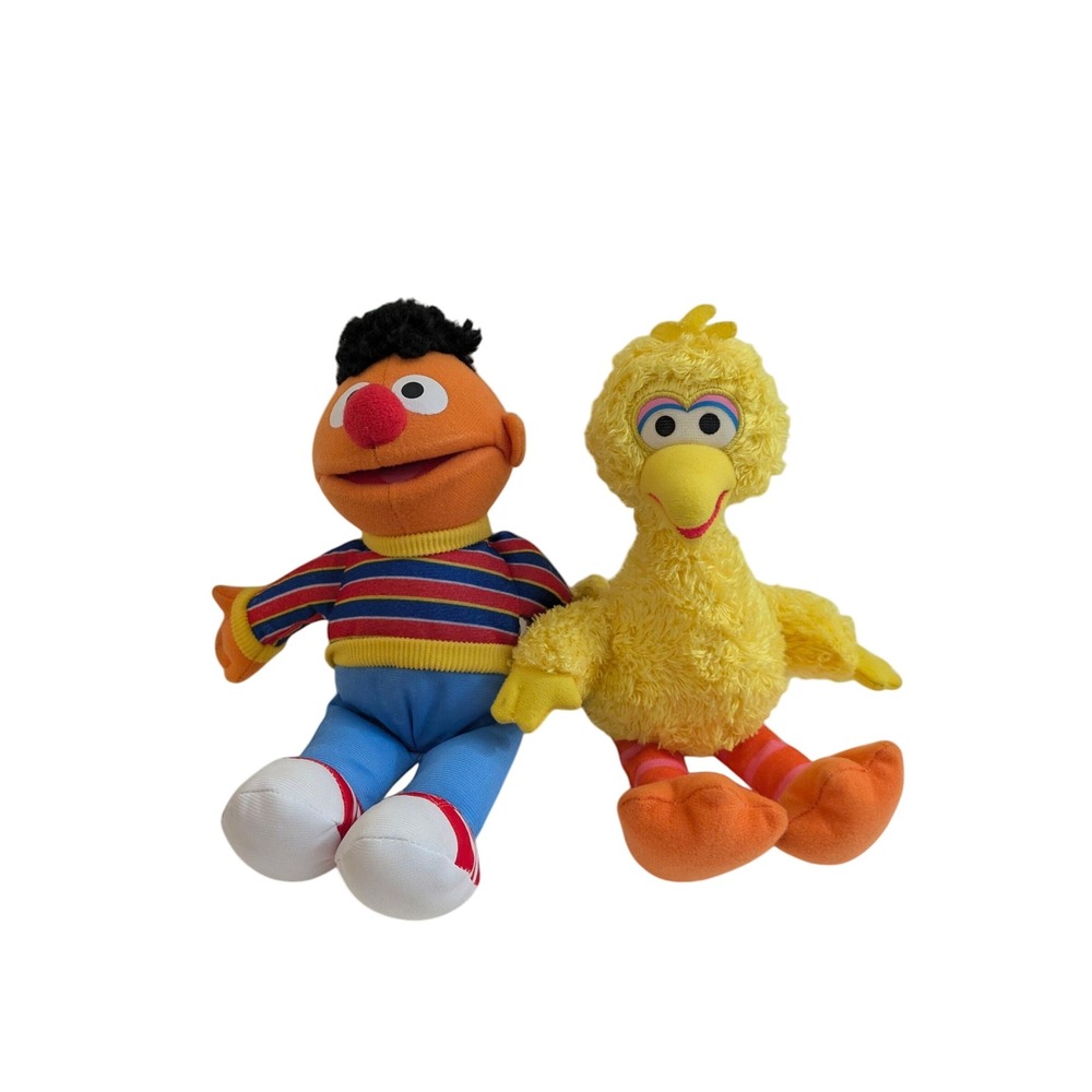Sesame Street Big Bird & Ernie Plush Set Stuffed Animal Toy Vintage 9"‎